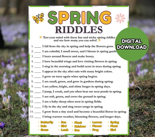 Spring Riddle Game, Printable Spring Trivia Game, Riddle Quiz, Senior Games, Spring Party Games for Kids & Adults, Classroom Spring Activity - Etsy