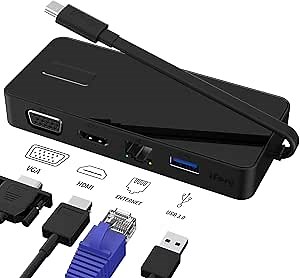 USB C Hub MacBook Pro Adapter iFory 4 in 1 Portable ABS USB ype-c Dongle with C to HDMI/VGA/1Gbps Ethernet/3.0usb Port, Compatible for MacBook Pro and More Type C Devices