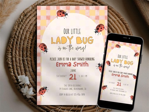 Ladybug Baby Shower Invitation Love Bug Shower Invite Lady Bug Evite Girl Baby Shower Evite Editable - Etsy