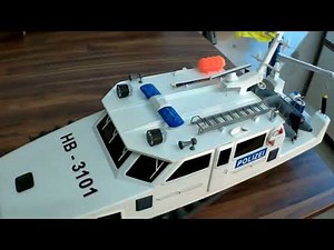 Graupner Bremen 9, RC police boat. Conversion to brushless motors and sound module.