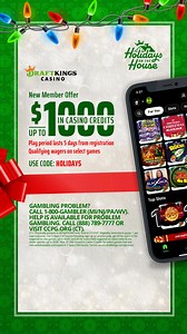 12K views · 313 reactions | Get into the holiday spirit with this EXCLUSIVE offer!  Claim up to $1,000 in casino credits and let the fun begin!  use promo code: HOLIDAYS‼️ | DraftKings Casino | Facebook