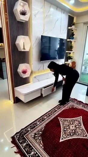 L Shape Sofa Layout with Modern TV Unit Design for Living Room