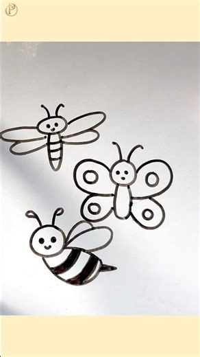 How to Draw Cute Insects in 10 Seconds! 🐝🦋 #drawing
