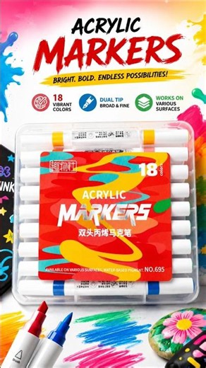 18 Color Acrylic Markers Review 🔥 Best Budget Dual Tip Paint Markers? #shorts