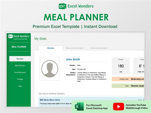 Excel Meal Planner | Customizable Meal Plan Template for Nutrition & Weight Loss (digital Download) - Etsy