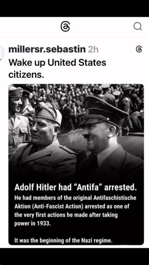 surprisingly one of Hitler’s first acts was to arrest those who worked in the Anti-fascist movement what would be our modern day Antifa . The only difference is they were an actual organized group | Esme Russell