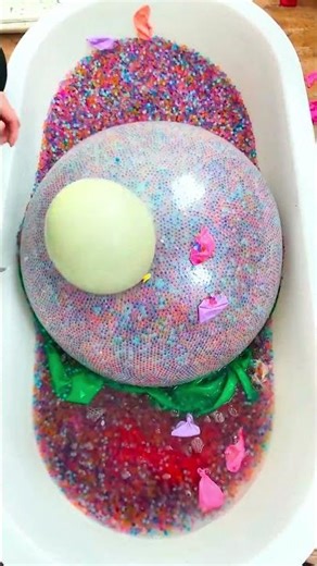 Cutting Giant Yellow Balloon: Orbeez Explosion! ✂️🌈 #Satisfying #PopPhoria #asmr