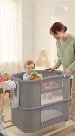 StarAndDaisy Deluxe 4-in-1 Electric Baby Swing Cradle, Adjustable Height, Playpen & Bedside Bassinet