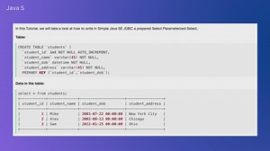 Java SE JDBC with Prepared Statement Parameterized Select Example