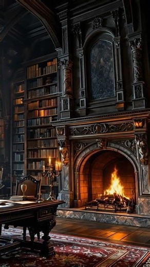 Gothic Library | Fireplace and Fantasy Music 🏰✨