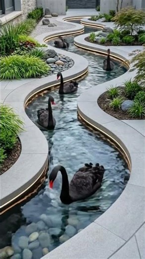 Luxury Zen Water Garden 🖤🦢 | Peaceful Dream Backyard!
