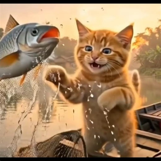 Fat Orange Cat Goes Fishing 🐱🐟🚣#fishingcat#orangecat#viral #love