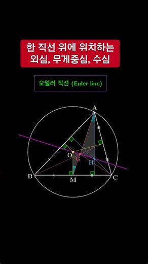 오일러 직선(Euler line)외심, 무게중심, 수심은 한 직선 위에 있다#오일러직선#중등기하#지오지브라#심화도형#둔산동수학#기하