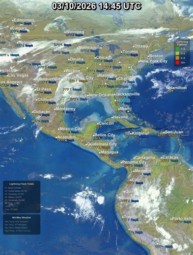 Americas East Coast 24 Hour Satellite & Lightning Weather | March 10, 2026