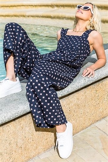 Navy Wide Leg Oversized Relaxed Jumpsuit | Roman UK