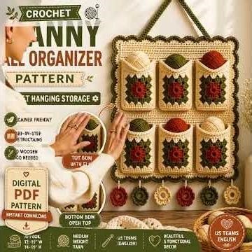 DIY Crochet Wall Storage Organizer – Granny Square Pocket Design #crochet #youtubeshorts