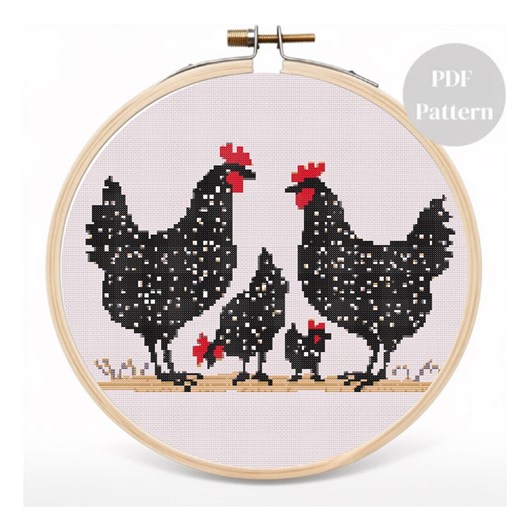 Hen and Chicks Cross Stitch Pattern PDF, Chicken Family Farmhouse Chart, Rustic Animal Design - Etsy