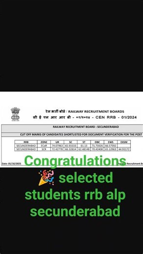RRB SECUNDERABAD ALP CBAT CUTOFF MARKS #rrb #rrbntpc2024 #rrbntpcexam #rrbntpc2025