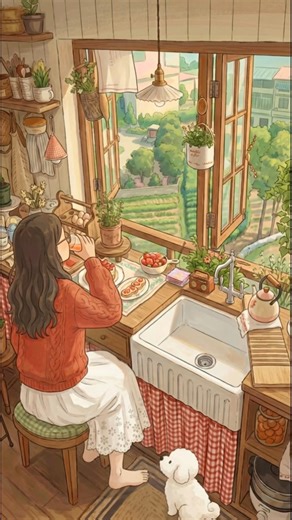 The First Warm Spring Day, Fresh Strawberries, and a Dog in the Flowers 🌷#ghibli