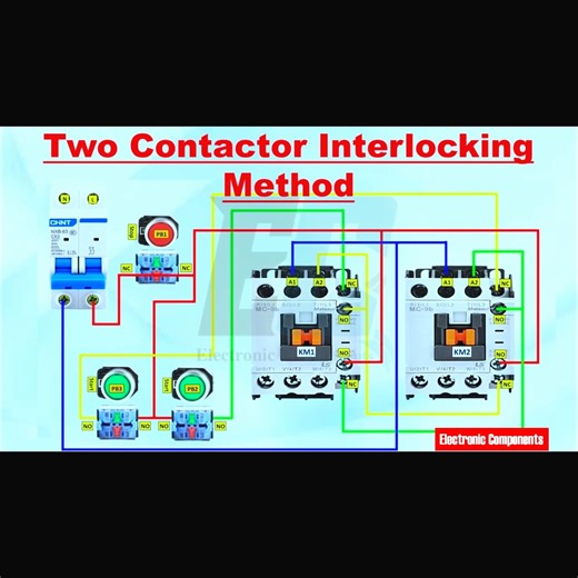 Two contactor interlock wiring | interlocking control circuit diagram | 𝐄𝐥𝐞𝐜𝐭𝐫𝐨𝐧𝐢𝐜 𝐂𝐨𝐦𝐩𝐨𝐧𝐞𝐧𝐭𝐬