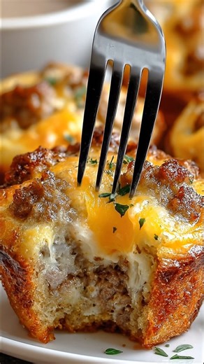 Easy Sausage Breakfast Muffins 🍳🧁 Ingredients 1 lb (450 g) breakfast sausage 1 cup shredded cheddar cheese 2 cups baking mix (like Bisquick) 4 large eggs Steps Brown sausage; drain. Mix sausage, cheese, baking mix, and eggs. Spoon into greased muffin tin. Bake at 375°F (190°C) for 18–20 minutes. | Dinner Ideas