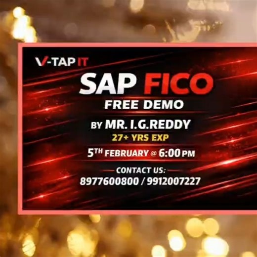 Sap Guru on Instagram: "🚀 SAP FICO with S/4 HANA – FREE LIVE DEMO 🚀 📘 Module: SAP FICO with S/4 HANA 👨‍🏫 Trainer: Mr. I. G. Reddy 🏆 Experience: 27+ Years Industry Experience 📅 Date: 5th February 2026 ⏰ Time: 6:00 PM 🎓 Mode: Online / Offline 📞 For Registration & Details: 📲 8977600800 | 9912007227 #SAPFICO #S4HANA #SAPFICOS4HANA #SAPFreeDemo #SAPTraining #SAPOnlineTraining #SAPCareer #SAPFinance #SAPConsultant #SAPJobs #SAPLearners #SAPProfessionals #SAPIndia #ERPTraining #FinanceCareers