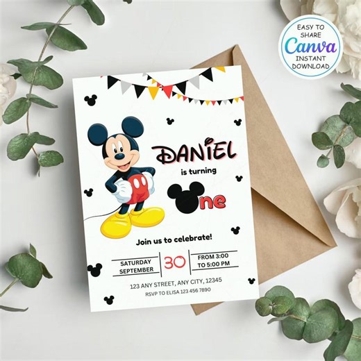 Editable Mickey Mouse Clubhouse Birthday Invitation Template: Editable Canva Template ( Digital Download ) - Etsy