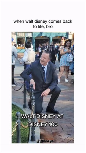 disney throwbacks on Instagram: "Interesting fact✨ Walt Disney Resemblance The final video features a guest at a Disney park who bears a striking resemblance to Walt Disney himself. • Character Interactions: The video shows various Disney characters, including Mickey Mouse, Oswald the Lucky Rabbit, and Goofy, reacting emotionally or with great respect to the guest's appearance. • Walt Disney 100: This clip likely coincides with the "Disney 100" celebration, honoring a century of the company's hi