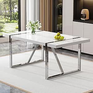 Dining Table for 6-8 People, 71-Inch Rectangular Dining Table, Rustic Kitchen Table with Metal Legs for Dining Room