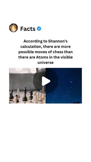 Facts on Instagram: "Shannon's calculation on chess, devised by Claude Shannon, refers to estimating the game's complexity and information content. In his seminal 1950 paper, "Programming a Computer for Playing Chess," Shannon estimated the game-tree complexity and the number of possible positions in chess. He calculated that the number of possible chess games is between \(10^{120}\) and \(10^{123}\), illustrating the game's vast complexity. Shannon also introduced the concept of a minimax algor