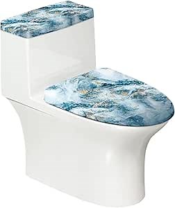 Toilet Lid Cover and Toilet Tank Lid Cover 2 Piece 17 x 21 Winter Fits Most Tanks and Seats, Blue Marble