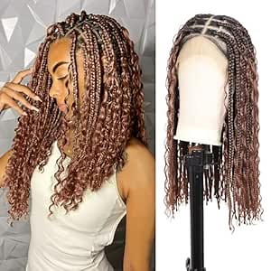 Brinbea 18'' 13x8'' HD Lace Short Braided Wigs for Women Knotless Boho Braided Wigs with Baby Hair Premium Synthetic Box Braid Wig Brown
