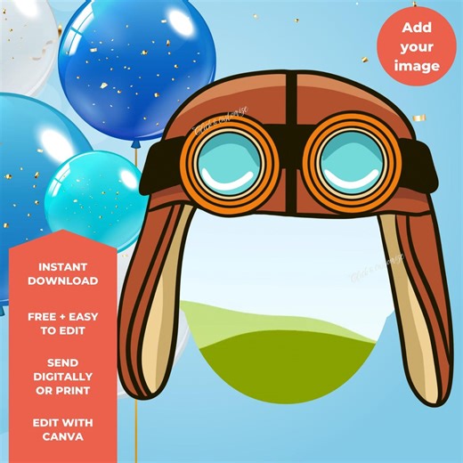 Aviator Hat Face Insert | Pilot Birthday Invitation Canva Template (digital Download - Etsy