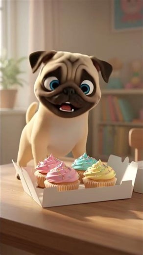 Cute Pug Puppy Carefully Carries Perfect Cupcakes Home 🧁🎀 #doganimation #shorts