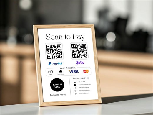 Scan to Pay Sign Template | Paypal & Zelle QR Code | Editable Canva Template | Small Business Digital Payment Sign | Instant Download - Etsy