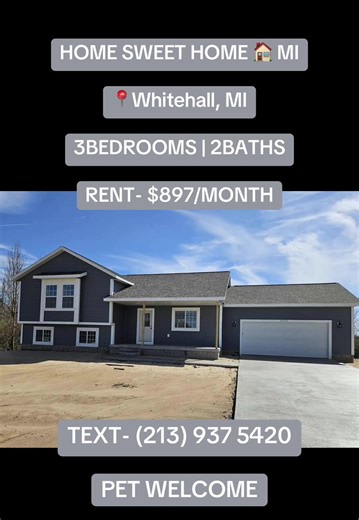 Whitehall area new construction. This 3 bedroom 2 full bath Tri-Level home situated on 1 1/2 acre of property, close to schools, downtown Whitehall and public parks. Home features open floor plan with vaulted ceilings in living, kitchen and eating area with slider to deck. Master suite with bathroom and large walk in closet. #creatorsearchinsights #michigan #apartment #trending #ForYouPage