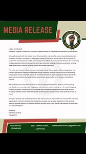2.4K views | MEDIA RELEASE: Operation Dudula Condemns the Political Weaponization of the SAPS and Demands Accountability | Real Operation Dudula | Facebook