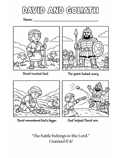 David and Goliath Coloring Page & Devotional | Bible Story Printable for Kids | Christian Activity Sheet | Sunday School Lesson - Etsy