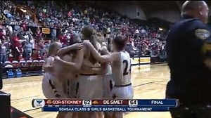 **BUZZER BEATER** Kennadi Buchholz puts in a layup for De Smet as time expires, and the Lady Bulldogs are onto the championship game against Ethan. | SDPB Sports