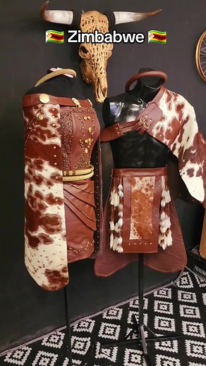 Zimbabwean Tribal Cowhide Fashion: Roora Day Outfit with Ostritch Eggshells and Goldbeads