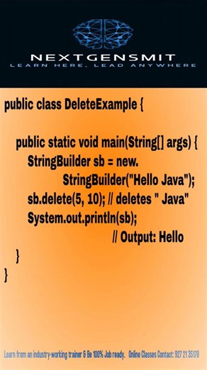 delete() in StringBuilder. #java #codinginterviewquestions #interviewquestions #coding #trending