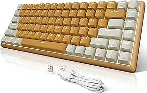 xtremtec Wireless Bluetooth Backlit Keyboard Hybrid Mechanical, USB 2.4G Cordless Compact Cute 80% Computer Keyboard with Multicolor for Windows Laptop PC Mac Tablet iPad (Yellow/Gray-A)
