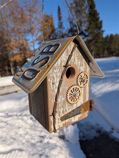Kansas License Plate Roof Birdhouse Barbed Wire Reclaimed Hinge Gears Barn Wood - Etsy