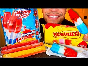 ASMR STARBURST BOMB POP POPSICLE SWEET COLD TREATS FREEZE POPS CANDY EATING NO TALKING MUKBANG