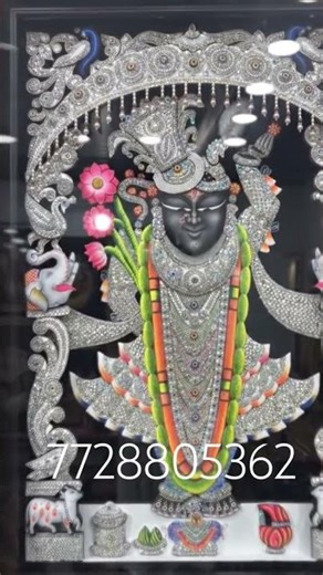Shrinathji Kali Singar with smiling Mukharvind Diamond work with silver frame multicolour LED Light