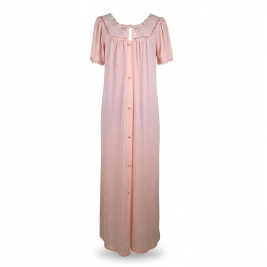 Vintage Pink Nylon Nightgown Robe Long Button Front Floral Lace Cottagecore - Etsy
