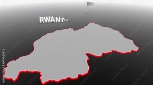 3d animated map of Rwanda gets hit and fractured by the text “Climate Crisis”