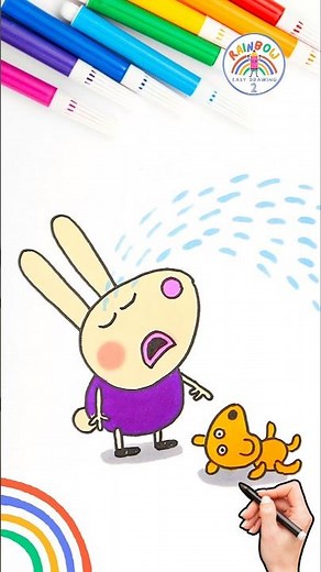 Draw Peppa Pig Rabbit Tutorial | Drawing of Peppa Baby Richard Rabbit 🌈🐰 #peppapig #shorts #baby