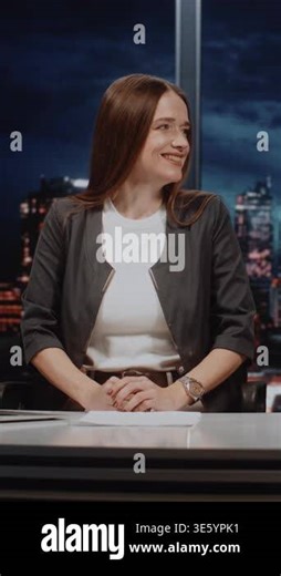 Female Reporter Makes Pronunciation Mistakes During Recording of News Broadcast, Laughs, Begins New Take. Behind Scenes, Journalism Humor, Professional Portrait in Television Studio. Vertical Shot Stock Video Footage - Alamy
