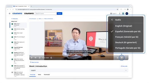 Coursera Launches AI-Dubbed Courses in Spanish, French, Brazilian Portuguese, and German - Coursera Blog